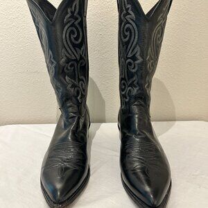 Justin Men’s Cowboy Boots – Style 1408 – Black Leather w/ Silver Stitching 11.5